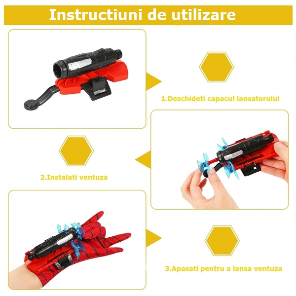 Manusi Spiderman cu ventuze si lansator, IdeallStore®, rosu [3]