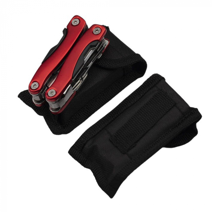 Mini cleste multifunctional, Survival Instict, otel inoxidabil, 9 functii, 14 cm, husa inclusa, rosu [9]