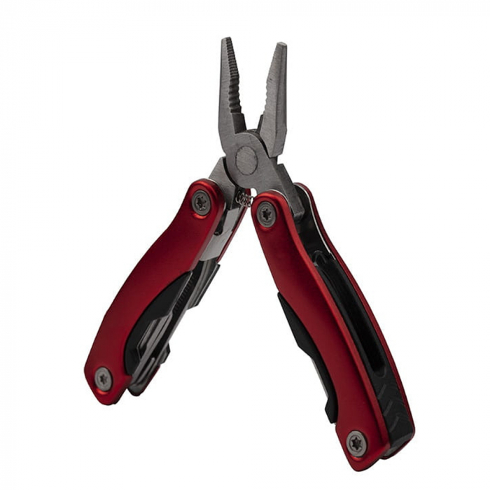 Mini cleste multifunctional, Survival Instict, otel inoxidabil, 9 functii, 14 cm, husa inclusa, rosu [2]