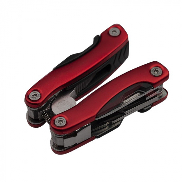 Mini cleste multifunctional, Survival Instict, otel inoxidabil, 9 functii, 14 cm, husa inclusa, rosu [6]