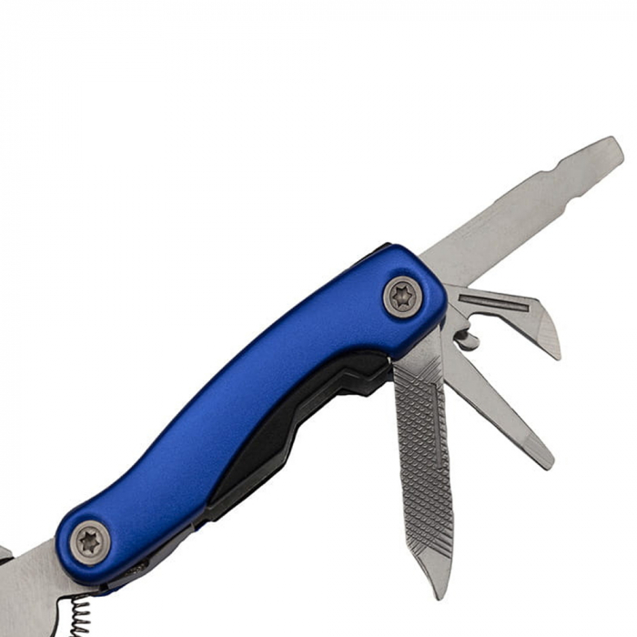 Mini cleste multifunctional, Survival Instict, otel inoxidabil, 9 functii, 14 cm, husa inclusa, albastru [5]