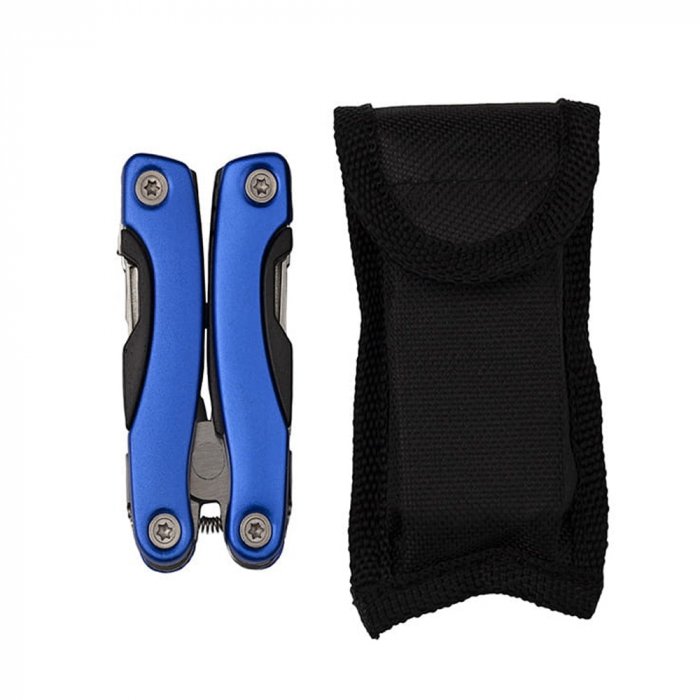 Mini cleste multifunctional, Survival Instict, otel inoxidabil, 9 functii, 14 cm, husa inclusa, albastru [8]