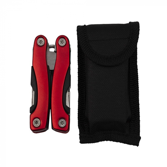 Mini cleste multifunctional, Survival Instict, otel inoxidabil, 9 functii, 14 cm, husa inclusa, rosu [8]