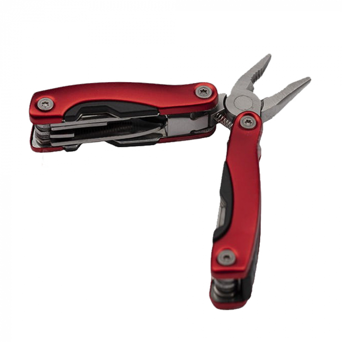 Mini cleste multifunctional, Survival Instict, otel inoxidabil, 9 functii, 14 cm, husa inclusa, rosu [3]