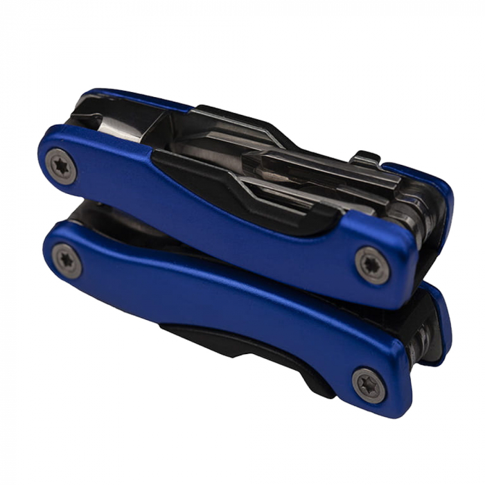 Mini cleste multifunctional, Survival Instict, otel inoxidabil, 9 functii, 14 cm, husa inclusa, albastru [7]