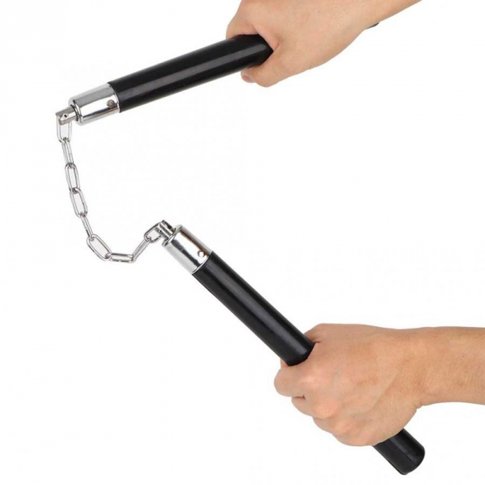 Nunceag-nunchucku IdeallStore®, cauciuc, prindere lant, negru, 30 cm [7]