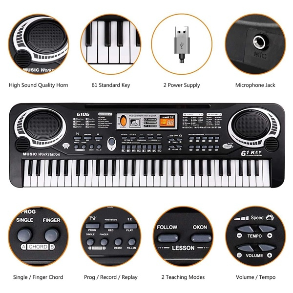Orga electronica copii, 61 clape,instrument multifunctional, microfon inclus [2]