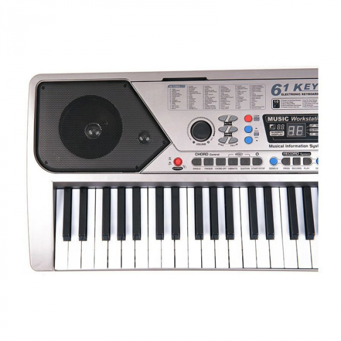 Orga electronica  si stativ DEPOX®, intrare USB, mini-microfon, suport partitura inclus, argintiu [8]