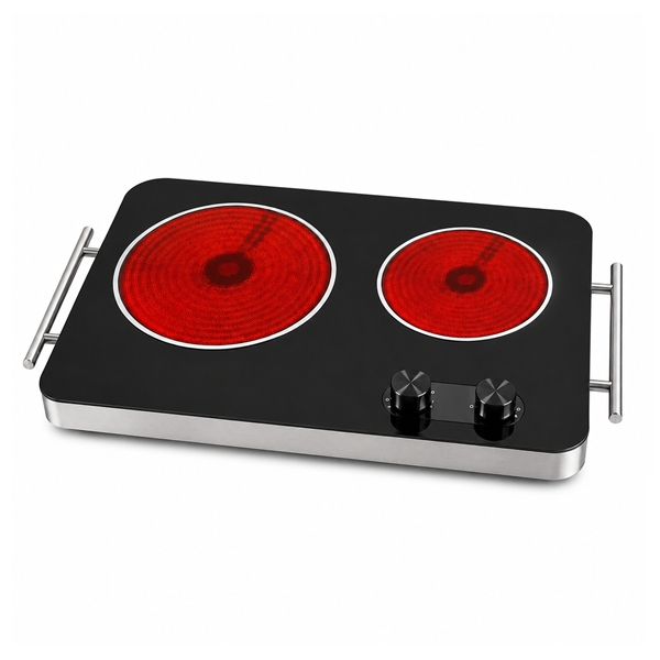 Plită Electrică Dublă DEPOX®, 6000W, 2 Zone de Gătit Independente, Suprafață din Sticlă Termorezistentă, 53 x 33 x 6 cm, Negru [2]