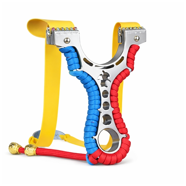 Praștie multifunctionala, DEPOX®, metal, 2 elastice de rezervă, rosu/albastru, 11 cm [2]