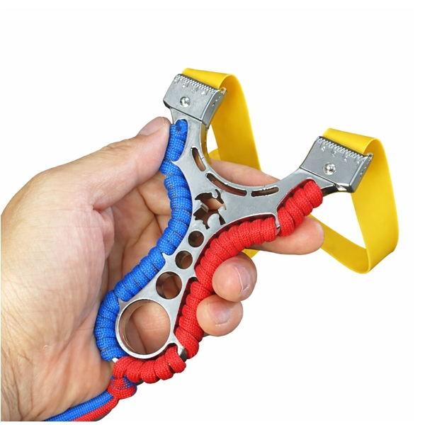 Set praștie multifunctionala si 100 bile metalice 6 mm, DEPOX®, metal, 2 elastice de rezervă, rosu/albastru, 11 cm [4]