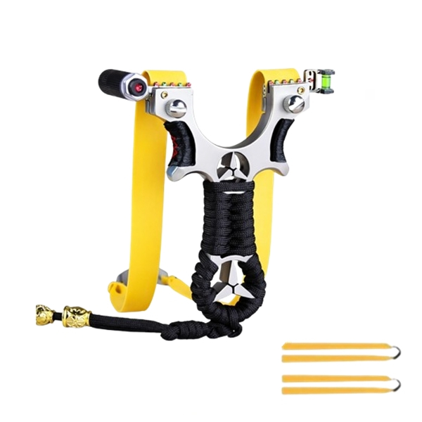 Set praștie de precizie multifuncțională cu laser si 100 de bile metalice 6 mm, DEPOX®, metal, 2 elastice de rezervă, negru, 11 cm [2]