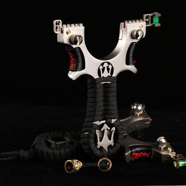 Praștie de precizie multifuncțională cu laser, metal cu vizor optic, 2 elastice de rezervă, 11 cm, negru [10]