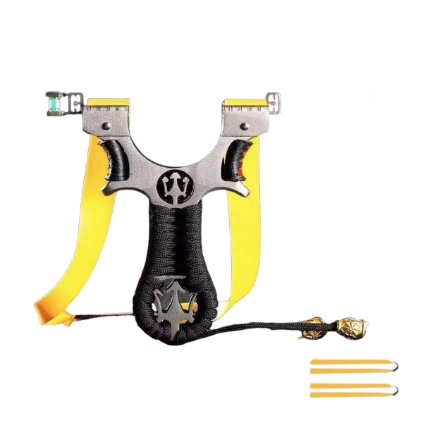 Set praștie de precizie multifuncțională cu laser si 100 bile metalice 9 mm, DEPOX®, metal cu vizor optic, 2 elastice de rezervă, 11 cm, negru [2]