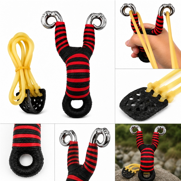 Praștie din aliaj cu benzi elastice DEPOX®, mâner ergonomic, 13 cm, rosu [4]