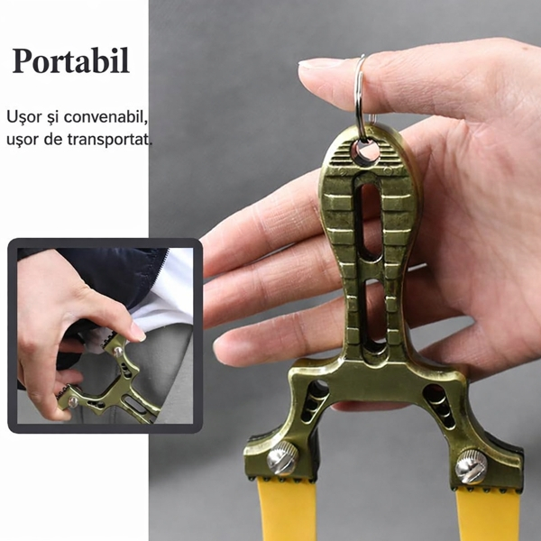 Praștie multifuncțională, DEPOX®, metal, 2 elastice de rezervă, verde, 11 cm [6]