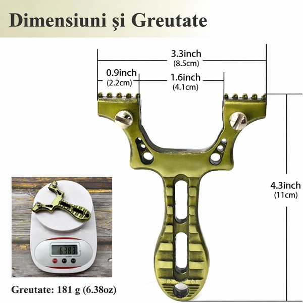 Set praștie multifuncțională si 100 de bile metalice 6 mm, DEPOX®, metal, 2 elastice de rezervă, verde, 11 cm [6]