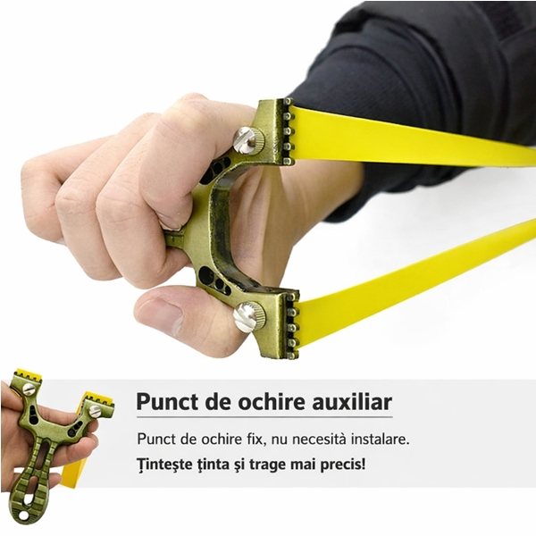 Praștie multifuncțională, DEPOX®, metal, 2 elastice de rezervă, verde, 11 cm [4]