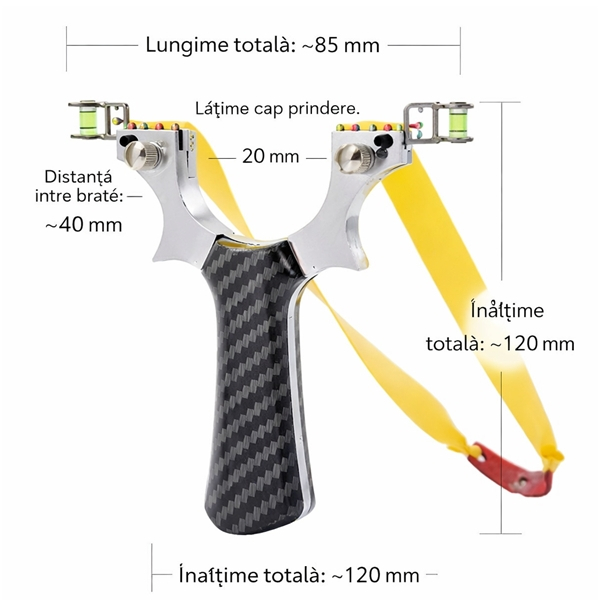 Set praștie profesională din aluminiu si 100 bile metalice 10 mm, DEPOX®, mâner ergonomic imitatie carbon, prindere rapidă, 12 cm [8]