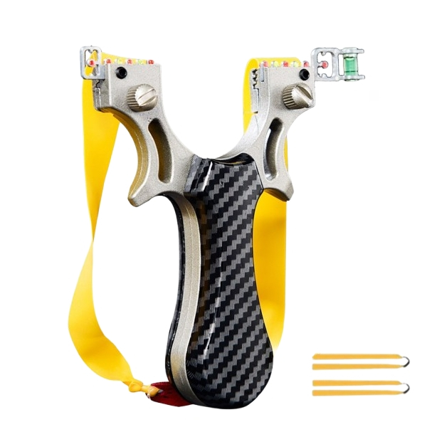 Set praștie profesională din aluminiu si 100 bile metalice 7 mm, DEPOX®, mâner ergonomic imitatie carbon, prindere rapidă, 12 cm [2]