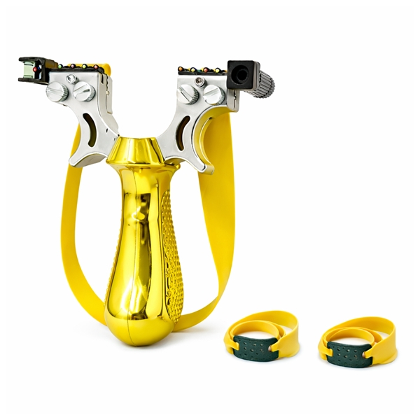 Set praștie profesională PVC cu laser si 110 bile metalice 8 mm DEPOX®, pentru vânătoare și tir outdoor, galben, 11.5 cm [2]
