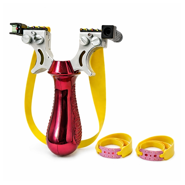 Set praștie profesională PVC cu laser si 110 bile metalice 8 mm, DEPOX®, pentru vânătoare și tir outdoor, rosu, 11.5 cm [2]