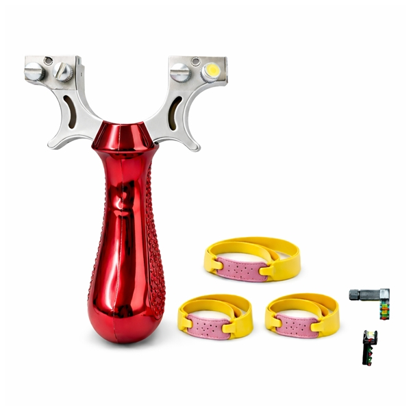 Set praștie profesională PVC cu laser si 110 bile metalice 8 mm, DEPOX®, pentru vânătoare și tir outdoor, rosu, 11.5 cm [4]