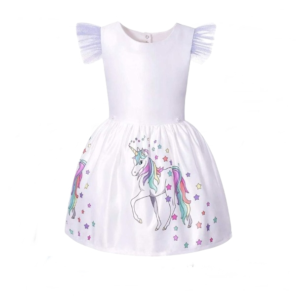 Rochie Unicorn cu trena detasabila, Alb, 3-5 ani, 100-110 cm [4]