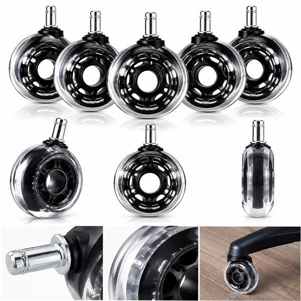 Set de 5 roti de silicon profesional DEPOX®, tija 10 mm pentru scaun de gaming/birou, 2,5 inch, transparant [2]