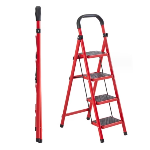 Scara pliabila metalica 4 trepte, antiderapanta, compacta, rosie, 125 cm [2]