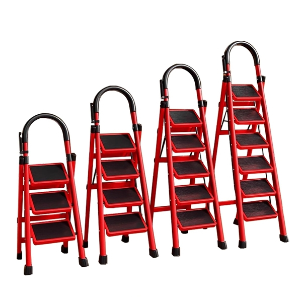 Scara pliabila metalica 4 trepte, antiderapanta, compacta, rosie, 125 cm [6]