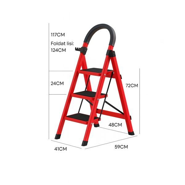 Scara pliabila metalica 3 trepte, antiderapanta, compacta, rosie, 125 cm [4]