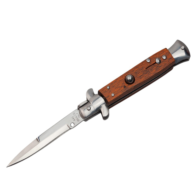 Set 2 briceaguri automat de vanatoare IdeallStore®, Italian Blade, Stiletto, otel inoxidabil, maro [6]