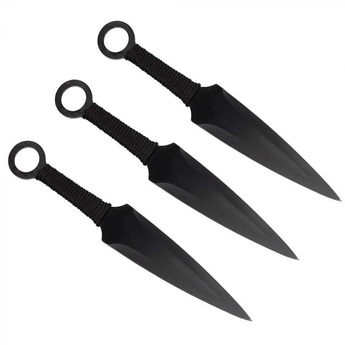 Set 3 cutite de aruncat IdeallStore®, Giant Kunai, 23 cm, negru, husa inclusa [4]