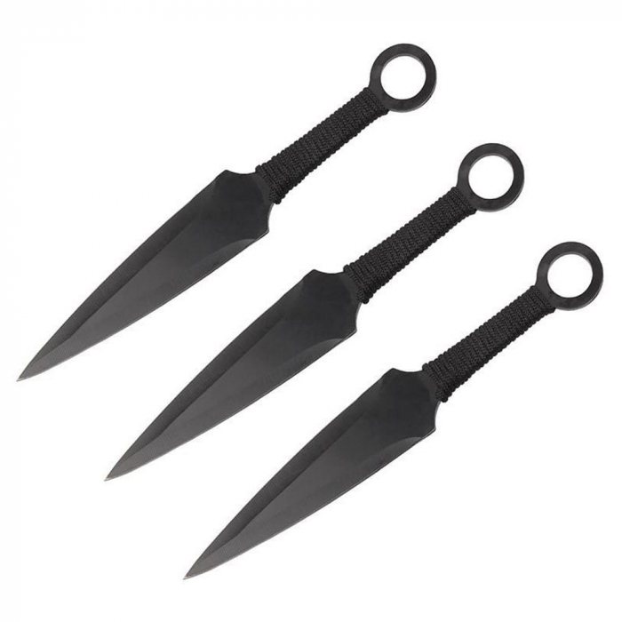Set 3 cutite de aruncat IdeallStore®, Giant Kunai, 23 cm, negru, husa inclusa [2]