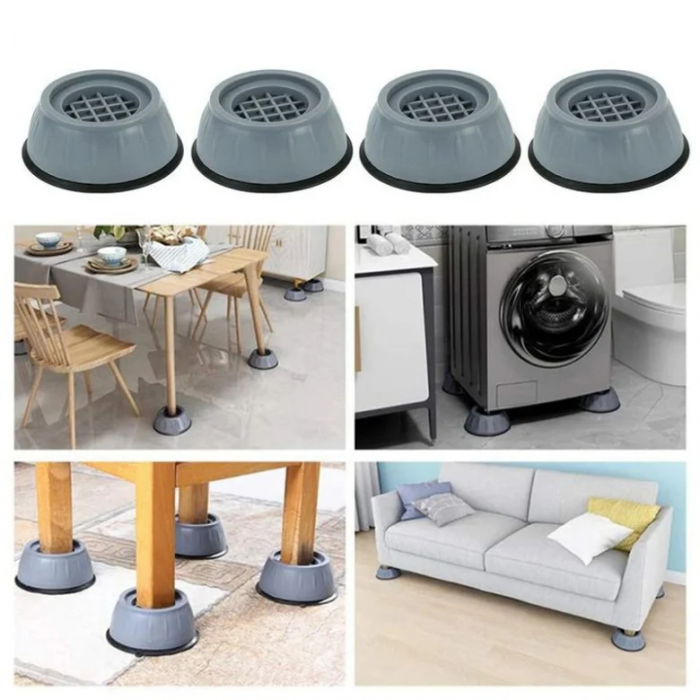 Set 4 suporturi anti-soc pentru masina de spalat IdeallStore, plastic dur, gri inchis [3]