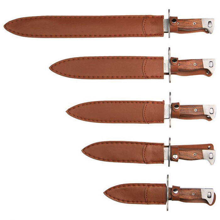 Set 5 cutite de vanatoare IdeallStore®, Ak Undercover, otel inoxidabil, maro, teaca inclusa [2]