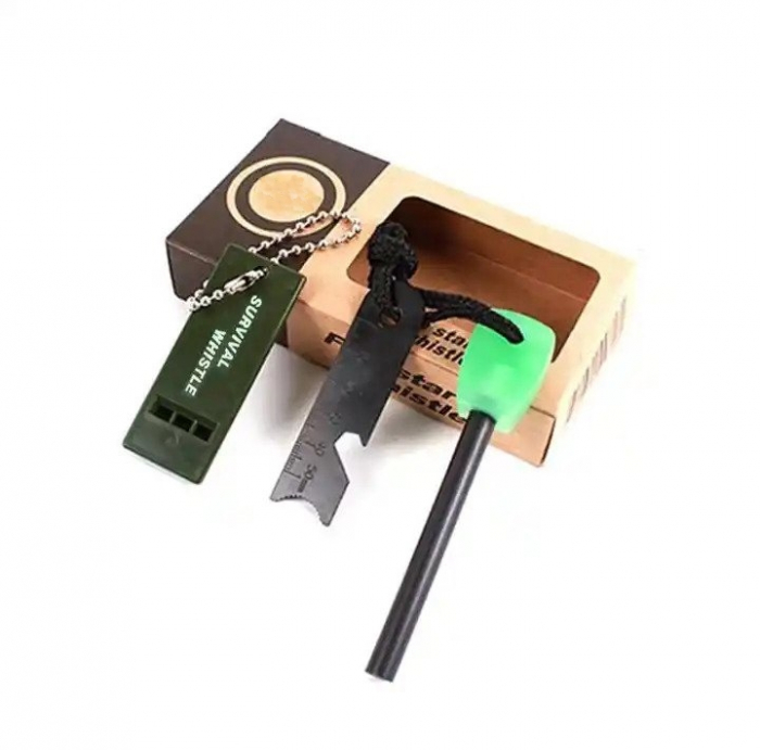 Set trei kituri supravietuire Amnar pentru camping si Fluier DEPOX®, otel inoxidabil, 11 cm [2]