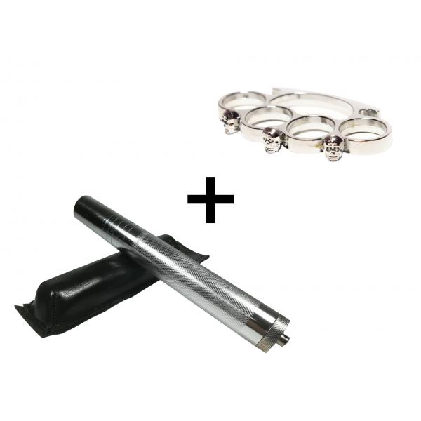 Set baston telescopic din otel, argintiu, 64 cm + box craniu argintiu [2]