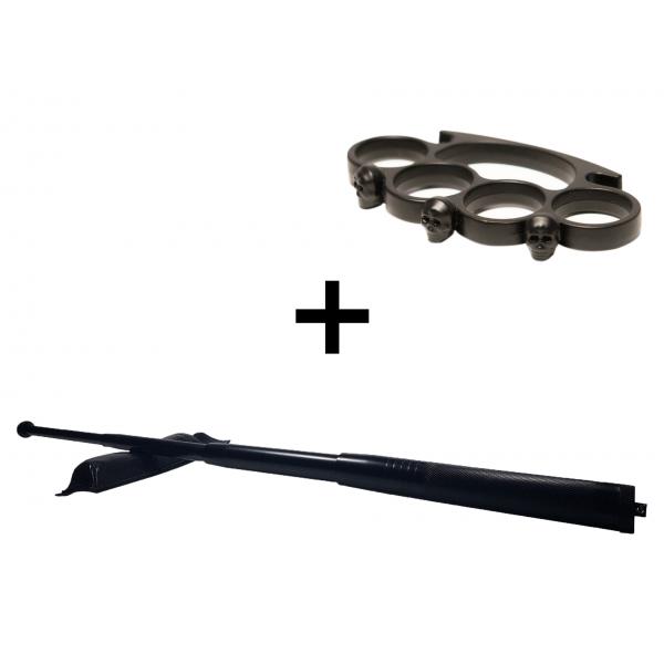 Set baston telescopic din otel, negru, 64 cm + box craniu negru [2]
