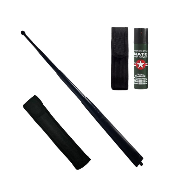Set baston telescopic din otel si spray paralizant , 110 ml, negru, 77 cm, 4 sectiuni , husa inclusa [2]