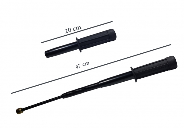 Set baston telescopic flexibil negru maner tip tonfa 47 cm + box craniu auriu [4]