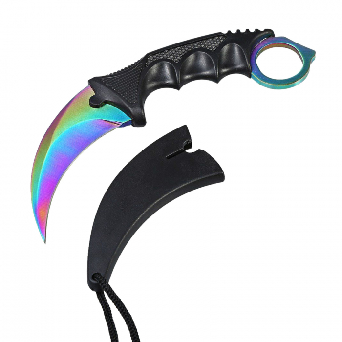 Set Box autoaparare si Cutit karambit Rainbow , 18.5 cm IdeallStore® , otel inoxidabil [3]