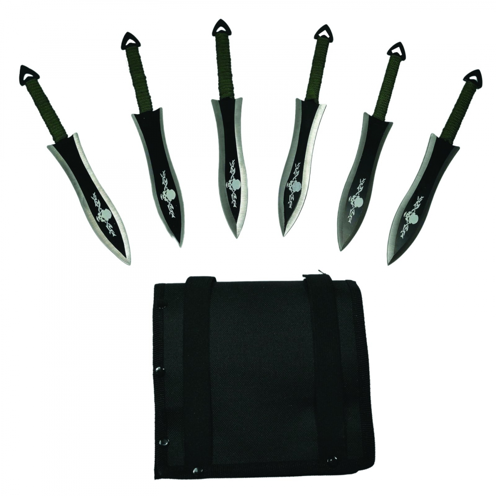 Set Briceag fluture si sase cutite de aruncat, otel inoxidabil, negru [4]