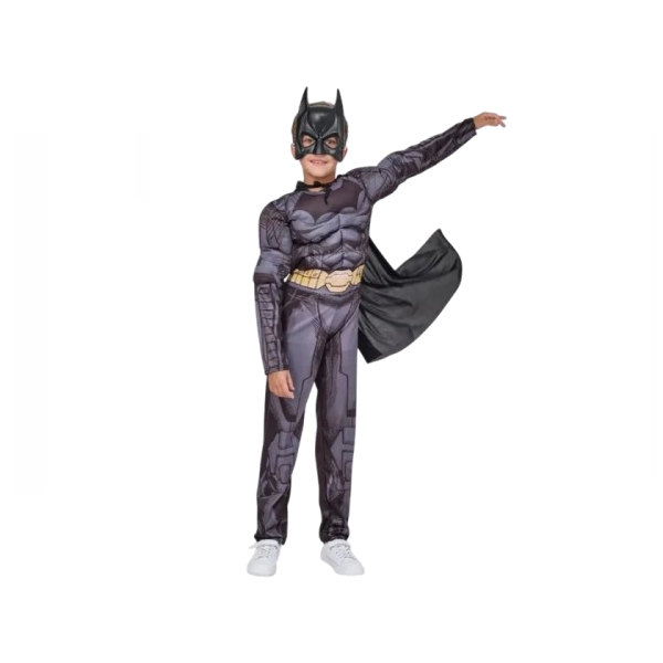 Set costum carnaval Batman cu muschi si masca plastic, 22 cm x 15 cm pentru copii DEPOX®, 7-9 ani, gri [2]