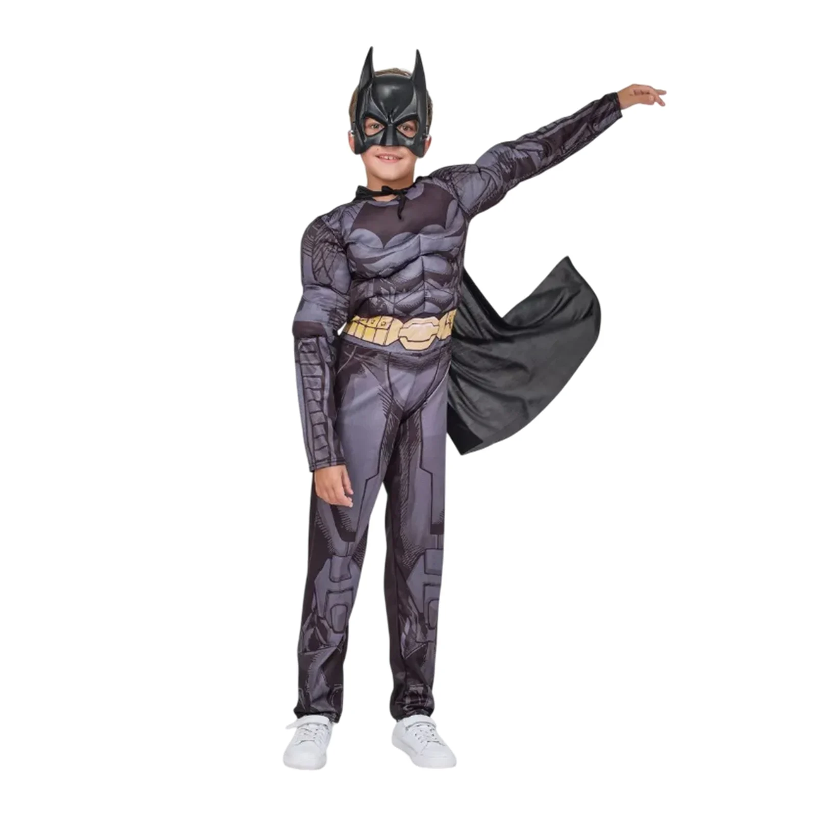 Set costum carnaval cu muschi si masca Batman, PVC cu LED-uri pentru copii DEPOX®, 7-9 ani, gri [2]
