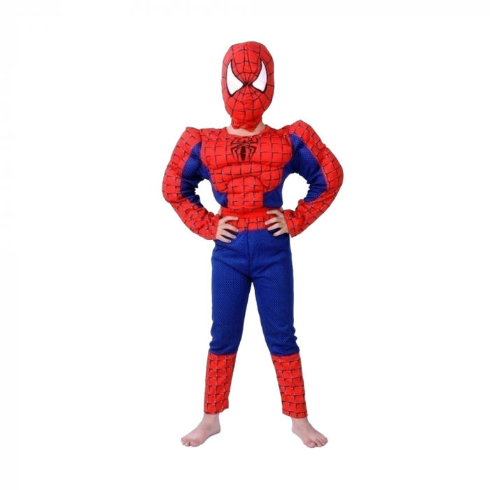 Set costum clasic Spiderman cu muschi, rosu, manusa ventuze si discuri, 5-7 ani, 110-120 cm [2]