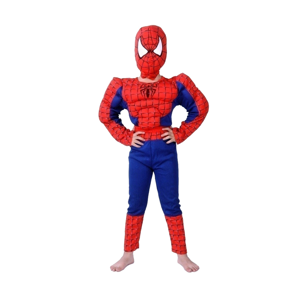 Set costum cu muschi  si manusa lansator cu 7 ventuze din burete, Spiderman, 3-5 ani, rosu [2]