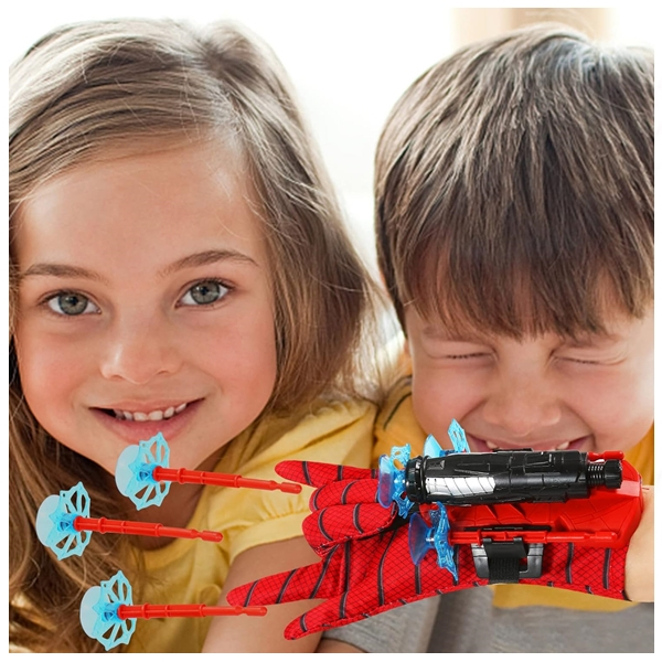Set costum Spiderman cu muschi si manusa lansator cu 7 ventuze din burete , IdeallStore®, marime L, rosu [7]