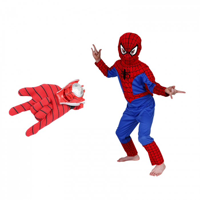 Set costum Spiderman, doua lansatoare si masca plastic LED, rosu, 120-130 cm, 7-9 ani [4]